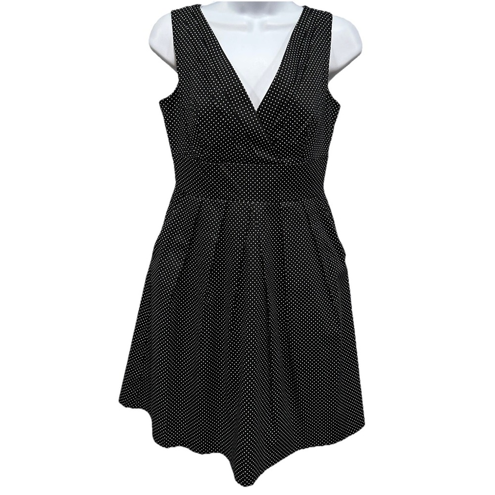 Corey P. Mini Dress Women 4 Black White Polka Dot Pockets Zip Sleeveless Pleated